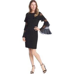 White House Black Market Black Lace Sheath Dress, Long Bell Sleeve Women's M